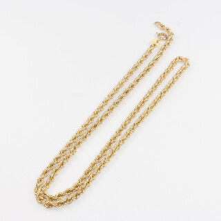 A 9ct yellow gold rope twist necklace, 3 grams, 55cm  