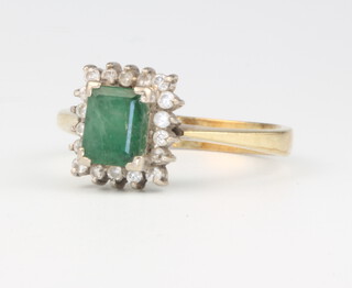 A 14k yellow gold emerald and diamond ring, size Q, 4grams