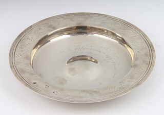 A silver Armada dish with presentation inscription 272 grams, 17cm  