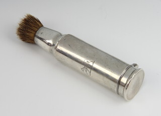 An Edwardian silver travelling shaving brush with chased armorial, London 1906, 13cm 