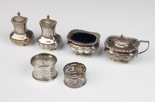 A Victorian silver 4 piece cruet Chester 1898 and minor items, 220 grams