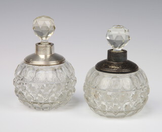 A near pair of silver mounted globular salts, rubbed marks
