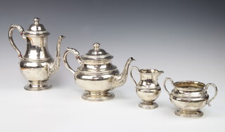 A Queen Anne style silver 4 piece tea and coffee set Birmingham 1953, gross weight 1660 grams 