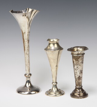 An Edwardian silver tapered posy vase Chester 1901 26cm and 2 others, weighable silver 140 grams 