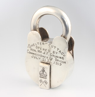 A silver model of a padlock 8.5cm 