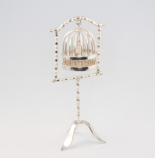 A Continental 925 standard silver model of a bird cage on stand 8.5cm, 19 grams