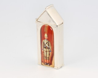 An Edwardian style sterling silver and enamelled vest in the form of a sentry box 5.5cm, 38 grams