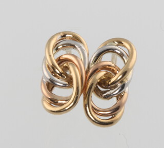 A pair of 9ct 2 colour twist earrings, 1 gram 