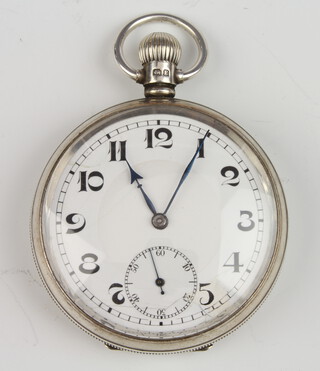 A silver cased pocket watch with seconds at 6 o'clock, 5cm 