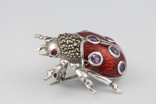 A 925 standard silver enamelled ladybird brooch 7.9 grams, 3cm