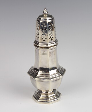 A silver Queen Anne style octagonal sugar caster London 1967, 18cm, 170 grams 