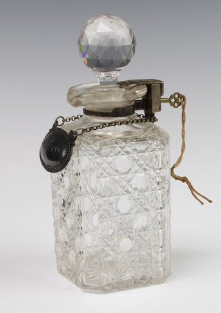 A Victorian silver mounted cut glass spirit decanter with locking stopper, London 1899, 19cm 
