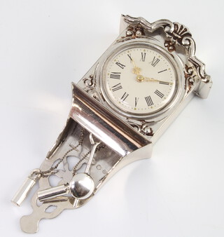 A Continental miniature silver miniature wall clock 7cm, 29 grams 