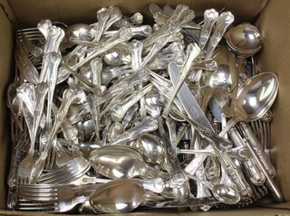 A large quantity of plated kings pattern cutlery 