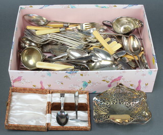 A silver plated basting spoon and minor plated wares