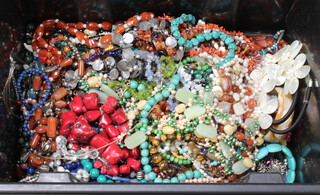 A quantity of hardstone and other necklaces 