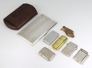 A Thorens double claw automatic cigarette lighter and 5 others together with a plated cigarette case and a leather ditto 