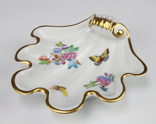 A Herend shell shaped dish decorated with butterflies and flowers 23cm 