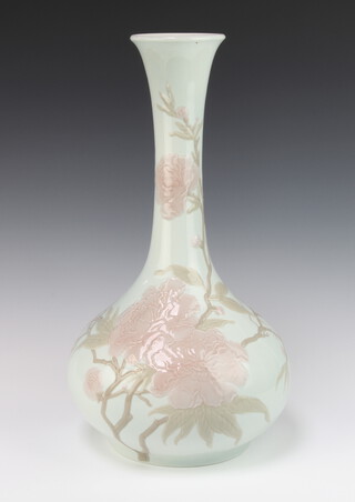 A Lladro baluster vase decorated with scrolling flowers with flared neck 48cm 