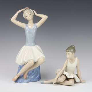 A Nao figure of a seated ballet dancer 14cm, a Continental figure of a ballet dancer 27cm 