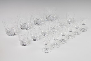 Four cut crystal whisky tumblers, 6 ditto tots and 6 liqueurs 