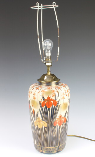 A Japanese Imari style table lamp in the form of an urn with floral decoration 38cm h x 18cm diam. 