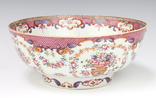 An 18th Century Chinese famille rose punch bowl decorated with vases of flowers 29.5cm 