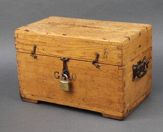 A 1930's GPO rectangular pine box with hinged lid and front both marked GPO, interior marked Walter Electrics Manufactures London 22cm h x 36cm w x 20cm d  