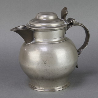 A pewter 17th Century style spouted lidded jug of baluster form (unmarked) 20cm x 10cm, some minor dents to the back 
