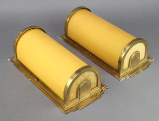 A pair of 1930's Art Deco gilt metal and amber glass D shaped wall lights 12cm x 39cm x 18cm 