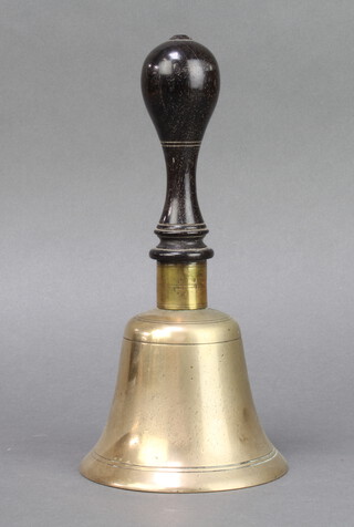 A brass hand bell with turned ebony handle 24cm x 11cm 