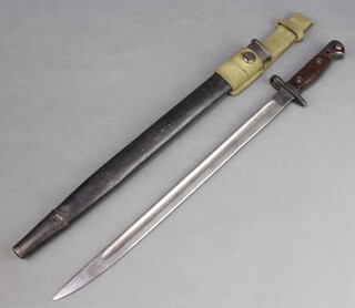 A 1907 Wilkinson patent bayonet with leather scabbard 