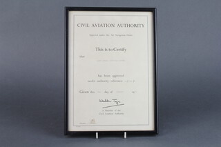 Laker Airways, a framed Civil Aviation Authority certificate 29cm x 20cm, a Society of Licensed Aircraft Engineers and Technologist framed certificate 32cm x 24cm and an Air Registration Board certificate 36cm x 25cm   