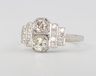 A platinum Art Deco style diamond ring approx. 0.85ct, size N, 4.4 grams 