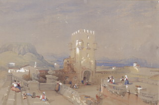 W Leach?, watercolour, study of a Spanish coastal scene, indistinctly signed and dated 1849 12cm x 32cm, the reverse with The Fine Art Society label marked 62 May 1959