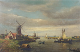 Jurrien Marinus Beek (1879-1965), oil painting, Dutch estuary scene with windmills  39cm x 59cm  signed