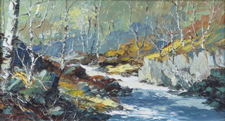 ** Charles Wyatt Warren (1908-1993), oil on board, study of a snowy river scene 80cm x 33cm, signed and the reverse with Charles Wyatt Warren High Street label PLEASE NOTE - Works by this artist may be subject to Artists Resale Rights 