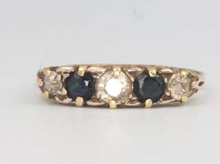 An 18ct yellow gold sapphire and gem set ring, 3.2 grams, size P 