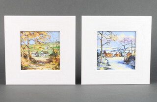** Alan King, a pair of oil paintings on board, Four Seasons "Winter in Dorset" and "Autumn in Wiltshire" 11cm x 11cm, signed to the reverse PLEASE NOTE - Works by this artist may be subject to Artists Resale Rights 