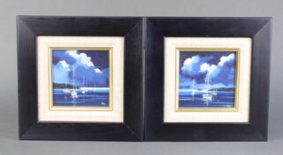 ** Alan King, a pair of oil paintings on board "Blue Mooring and Blue Anchorage" signed and signed to the reverse with certificate 11cm x 11cm PLEASE NOTE - Works by this artist may be subject to Artists Resale Rights 