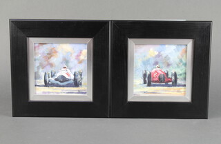 ** Alan King, a pair of oil paintings on board, "1930's Grand Prix - Mercedes W145 and Maserati 1.5l" 11cm x 11cm, signed and signed to the reverse with certificates PLEASE NOTE - Works by this artist may be subject to Artists Resale Rights 