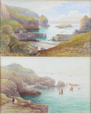 Sydney Hart, a pair of watercolours, seascapes with rocky bays 5cm x 8cm  