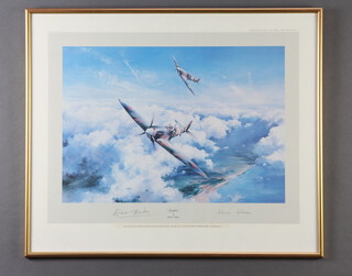Robert Taylor, a coloured print "Spitfire" signed by Douglas Bader and Johnnie Johnson 37cm x 50cm 