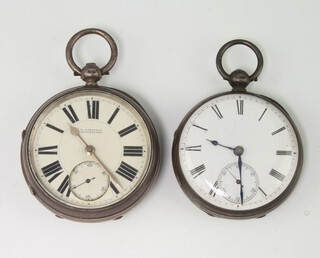 A Victorian silver cased keywind pocket watch with seconds at 6 o'clock, the dial inscribed G Aaronson, London 1889, a ditto London 1873 