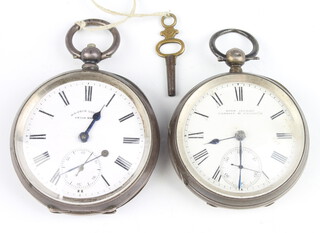 A Victorian silver keywind pocket watch, London 1889 with seconds at 6 o'clock, the dial inscribed John Ingram, a ditto inscribed H E Peck London 