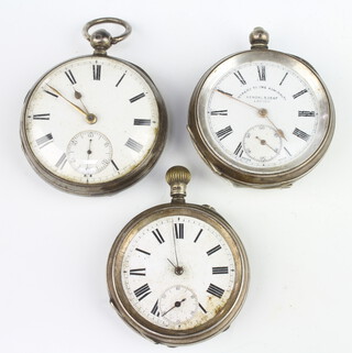 A Victorian silver keywind pocket watch with seconds at 6 o'clock London 1882, 2 others