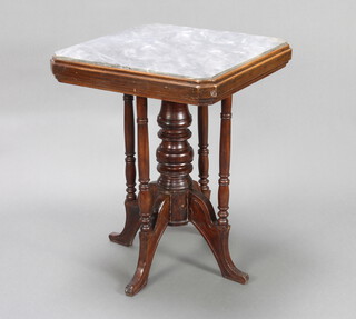 A Victorian octagonal grey marble and  mahogany pedestal centre table, raised on turned column supports 74cm h x 57cm w x 57cm d 