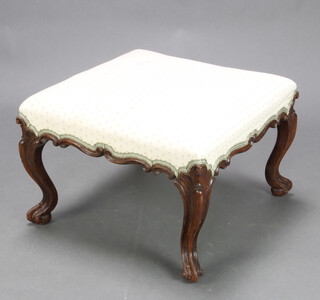 A Victorian carved mahogany square footstool raised on cabriole supports 39cm h x 56cm x 59cm 