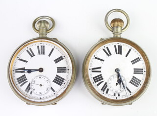 Two metal cased Goliath pocket watches with seconds at 6 o'clock 