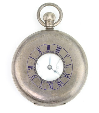 A silver cased half hunter pocket watch with mechanical movement, the dial inscribed J W Benson, London 1935 